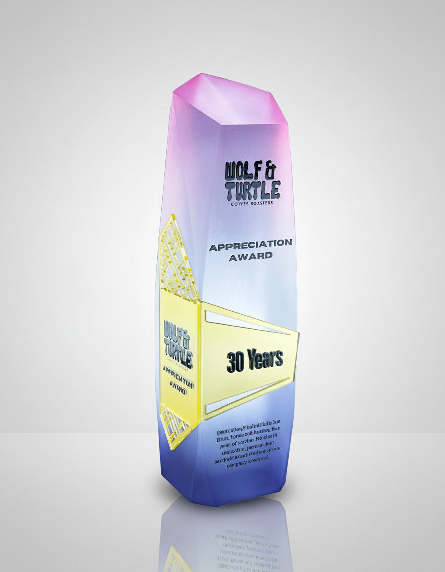 Trophy Tailor Singapore Colour Glow acrylic frosted with gold cut out