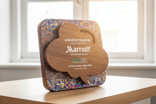 trophy tailor singapore Wooden plaque with colorful background pritning and logo